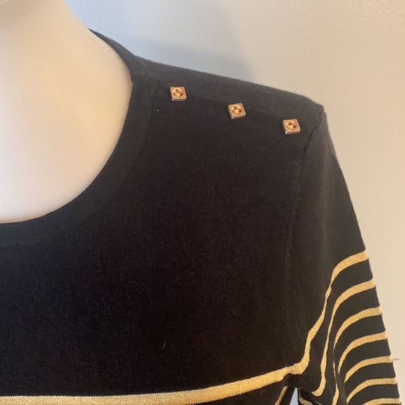 [J. McLaughlin] Black/Gold Striped Sweater - Size Small - Picture 2 of 5